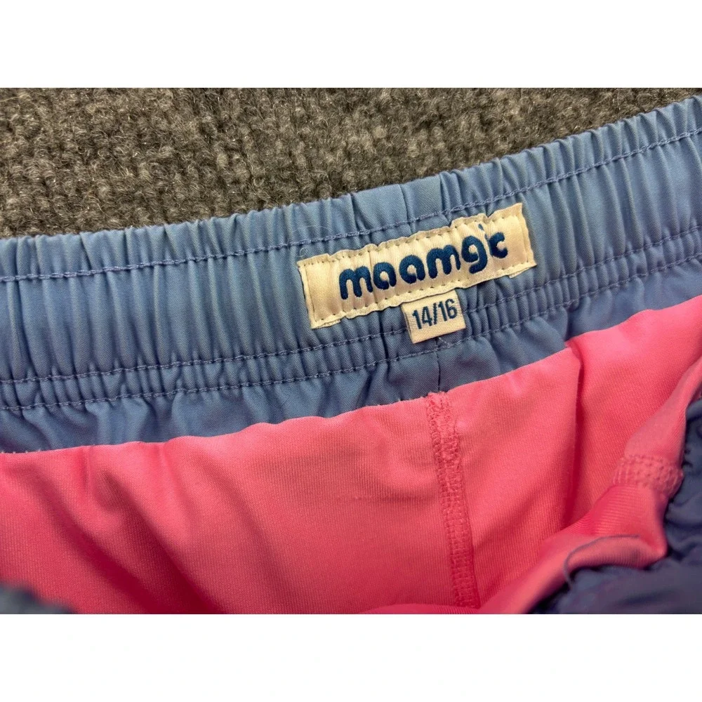 Maamgic Swim Trunks Kids Size 14/16 Light Blue Pink Mesh Lined Board Shorts